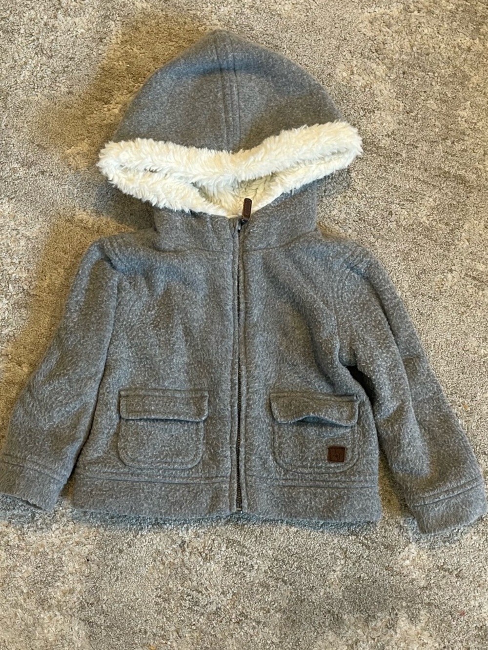 Cozy Gray Hooded Zip-Up Jacket with Faux Fur Trim